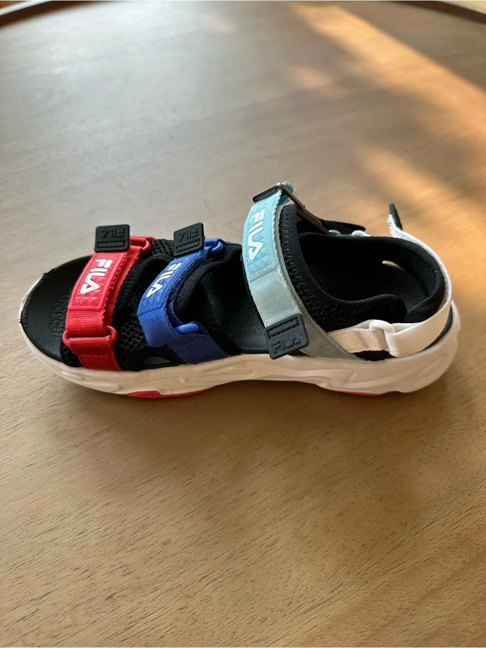 FILA Sport Sandals, Size 4 Big Kid, Black Blue Red White